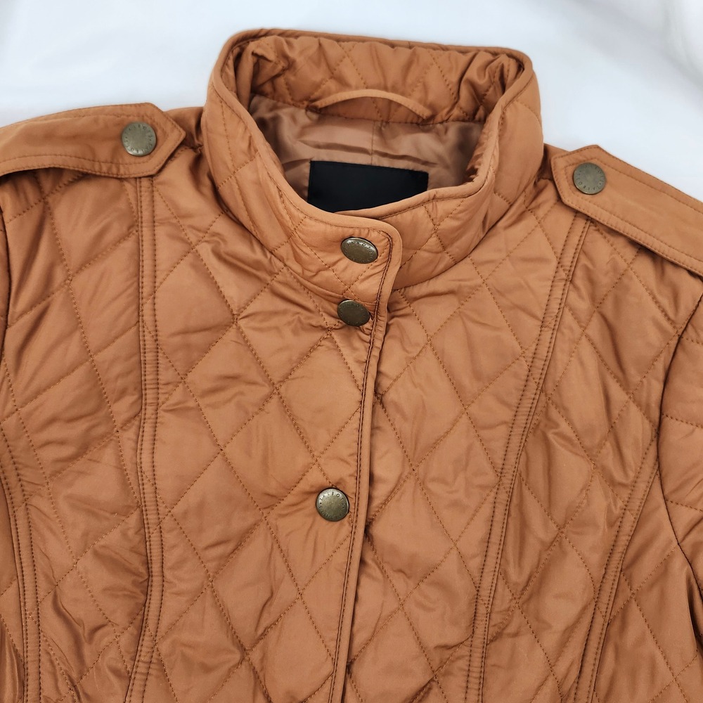 Talbots Womens Peplum Quilted Jacket Size M Brown Equestrian Countryside Barn
